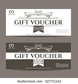 Retro gift voucher and a place for text, logo, contact information. The combination of graphic elements with typography. Luxury elegant vector illustration for Cafe, Hotel, Heraldic, Jewelry