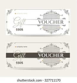 Retro gift voucher and a place for text, logo, contact information. The combination of graphic elements with typography. Luxury elegant vector illustration for Cafe, Hotel, Heraldic, Jewelry