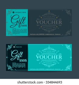 Retro gift voucher and a place for text, logo, contact information. The combination of graphic elements with typography.  Luxury elegant  vector illustration example designs for Cafe, Hotel, Heraldic