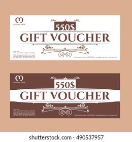 Retro gift voucher and a place for text, logo, contact information.