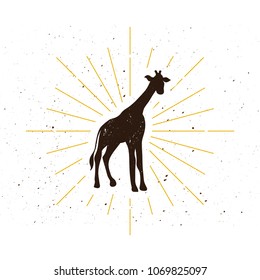 Retro giraffe silhouette logo. Wild Sahara sign and vintage logotype. Zoo icon. African symbol. Vector