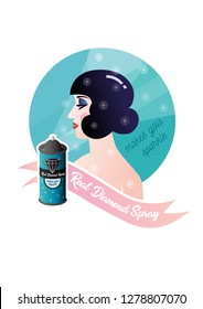 Retro girl doing her hair with diamond spray. A 50s retro style commercial in vector format.