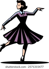 Retro girl in a dress in a dance