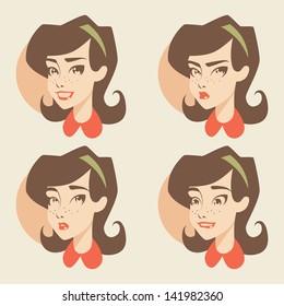 Retro girl / emotions icons