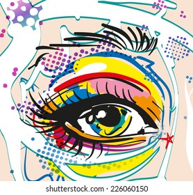 Retro girl Eye in pop art style