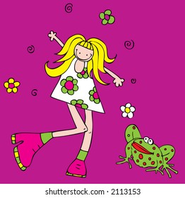 retro girl with frog