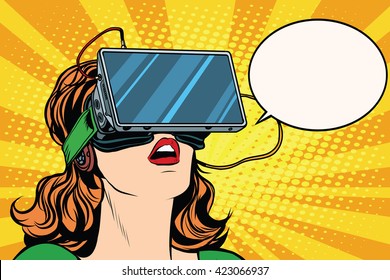 Retro girl with glasses virtual reality