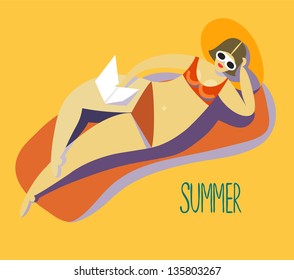 Retro girl on a beach