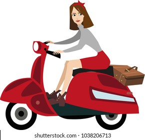 Retro girl on retro scooter fashion vector illustration