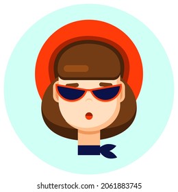 Retro girl portrait glasses red hat vector 