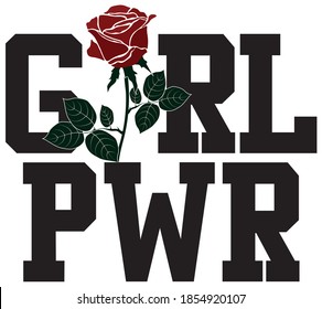 Retro girl power typography slogan print with gothic red rose illustration - Graphic font text pattern for tee / t shirt and sticker