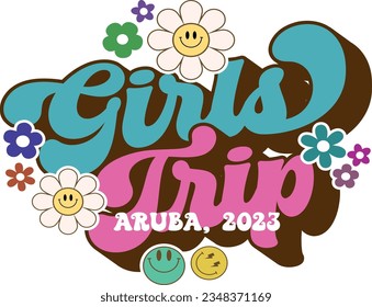 Retro girls trip aruba 2023 t-shirt design