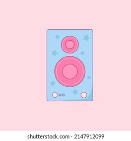 Retro girly blue computer speaker with stars vector illustration. 
