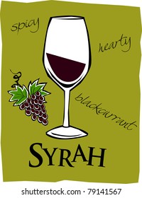 Retro Glass Of Syrah Wine Vector Illustration