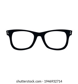 Retro glasses icon isolated on white background. Retro black rimmed glasses. Vintage optics lens frame trend. Vector illustration.