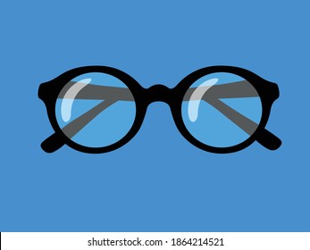 Retro glasses isolated on background, round black-rimmed glasses, women's and men's accessory. Optics, lens, vintage, 
trend. Vector illustration. 
