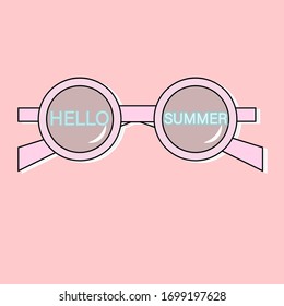 lentes retro sobre un fondo rosado con una inscripción de neón