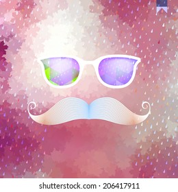 Retro glasses with reflection, Geometric shapes and rain. 
