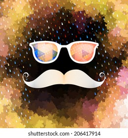 Retro glasses with reflection, Geometric shapes and rain.
