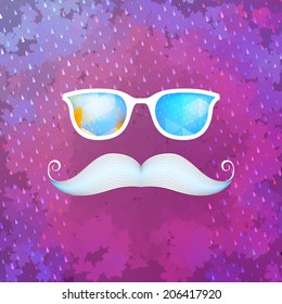 Retro glasses with reflection, Geometric shapes and rain. 