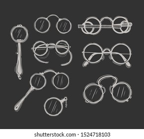 Retro glasses set. Vector hand-drawn illustration.