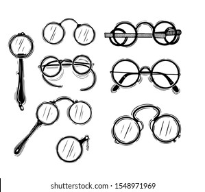 Retro glasses set. Vector hand-drawn illustration.