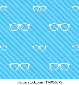 Retro glasses sign icon. Eyeglass frame symbol. Seamless diagonal lines texture. Blue grunge texture background. Vector