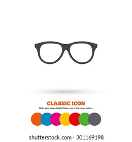 Retro glasses sign icon. Eyeglass frame symbol. Classic flat icon. Colored circles. Vector