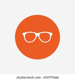 Retro glasses sign icon. Eyeglass frame symbol. Orange circle button with icon. Vector