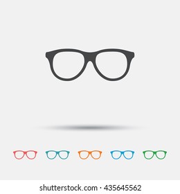 Retro glasses sign icon. Eyeglass frame symbol. Graphic element on white background. Colour clean flat glasses icons. Vector