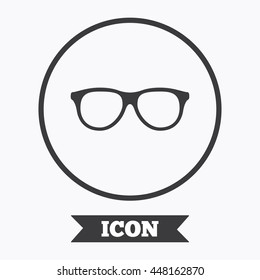 Retro glasses sign icon. Eyeglass frame symbol. Graphic design element. Flat symbol in circle button. Vector