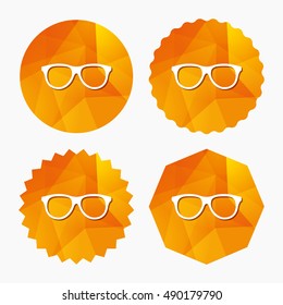 Retro glasses sign icon. Eyeglass frame symbol. Triangular low poly buttons with flat icon. Vector
