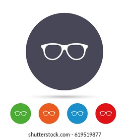Retro glasses sign icon. Eyeglass frame symbol. Round colourful buttons with flat icons. Vector