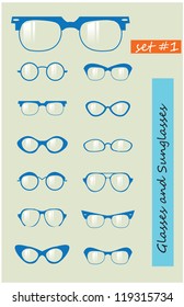 Retro Glasses and Sunglasses silhouettes set template disign silhouette