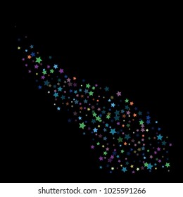 Retro Glitter Vector Stars Falling Down. Magic Trail Confetti Celebration Border, Frame. Christmas, New Year, Birthday, Music Event. Gift Voucher Glitter Vector Falling Stars Pattern
