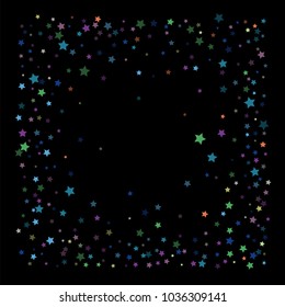 Retro Glitter Vector Stars Falling Down. Cool Vintage Confetti Celebration Border, Frame. Christmas, New Year, Birthday, Music Party Festival Night Vintage Glitter Vector Falling Stars Pattern