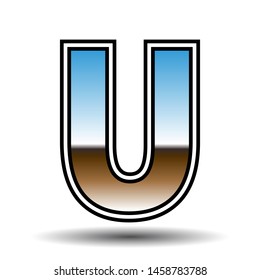 retro glossy font, letter u, vector illustration 