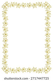 Retro moldura floral de ouro. Ilustração vetorial. Design vertical. Fundo branco.
