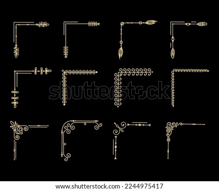 Retro gold linear frame corners for decoration. Vector of gold retro border, frame luxury graphic vintage illustration