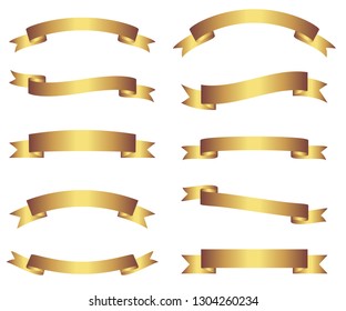 Retro gold ribbons and banners on white background for graphic design