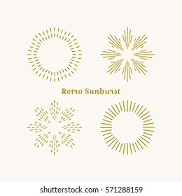 Retro Gold Sun Burst Shape. Vintage Explosion Logo, Label, Badge. Firework Design Element. Old Light Rays Radiating From A Center. Retro, Vintage, Hipster Style Starburst