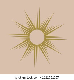 Retro gold Sun burst shapes. Vintage light starburst labels, badges. Sunburst minimal logo frames. Vector firework design elements isolated.