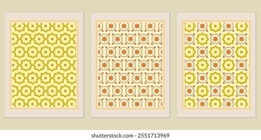 Retro Golden geometric vector trendy pattern backgrounds set - timeless designs for elegant interiors.