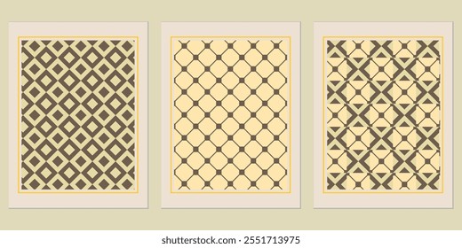 Retro Golden geometric vector trendy pattern backgrounds set - stylish golden posters for branding.