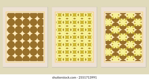 Retro Golden geometric vector trendy pattern backgrounds set - vintage accents for creative decor.