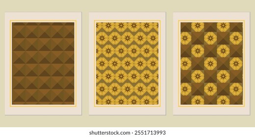 Retro Golden geometric vector trendy pattern backgrounds set - timeless solutions for elegant spaces.