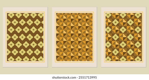 Retro Golden geometric vector trendy pattern backgrounds set - chic designs for modern decor accents.