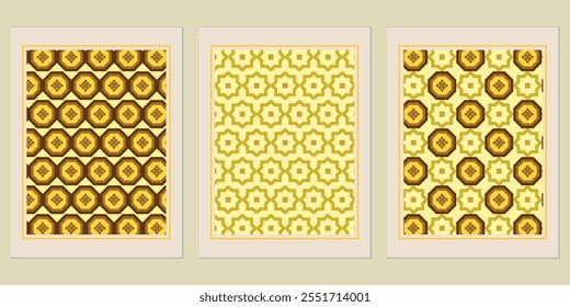 Retro Golden geometric vector trendy pattern backgrounds set - modern patterns for timeless designs.