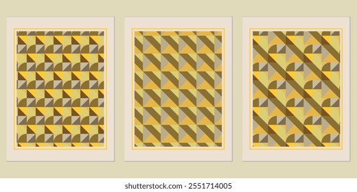 Retro Golden geometric vector trendy pattern backgrounds set - artistic solutions for branding needs.