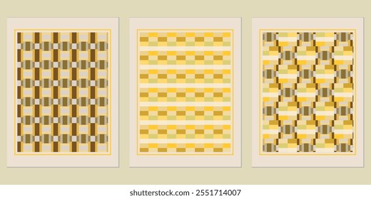 Retro Golden geometric vector trendy pattern backgrounds set - timeless posters for creative branding.